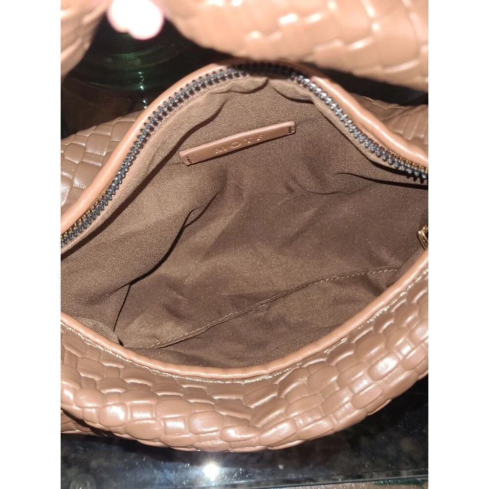 MOTF Premium Vegan Leather Textured Bagette HandBag - Brown Purse - Bow Detail